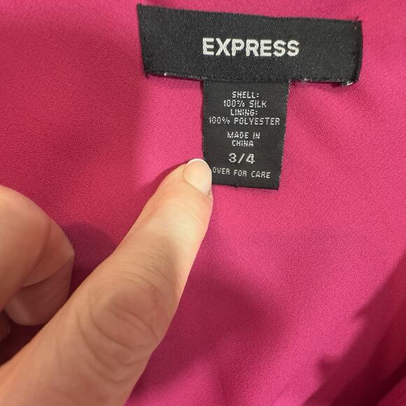Express Silk Fuchsia Ruffle Wrap Midi Dress Women’s Size 3/4 Long Sleeve Flare 4 - Picture 7 of 10